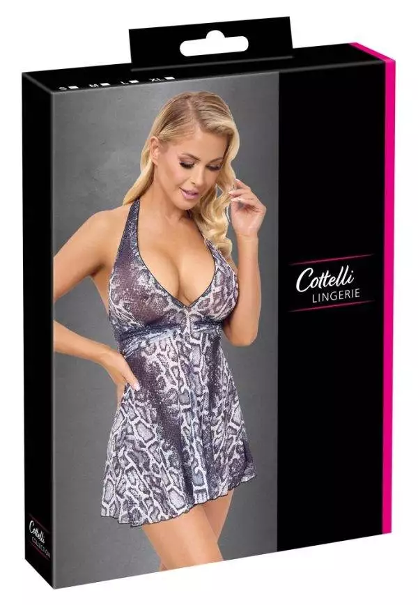 Cottelli LINGERIE - Snakeskin-Optik Kleid, Größe S, Farbe Beige – Verpackung