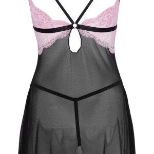 Cottelli LINGERIE - Verführerisches Babydoll Set Schwarz/Rosa S