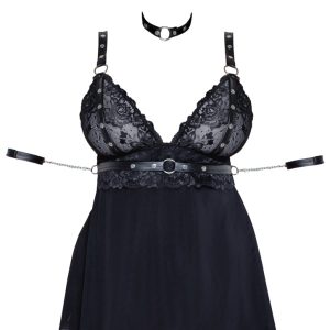 Cottelli BONDAGE - Babydoll Set mit Halsband und Armfesseln 3XL