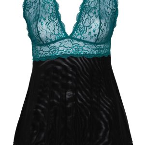 Cottelli CURVES Babydoll petrol - Sinnlicher Style für Auftritte Schwarz/Petrol 4XL