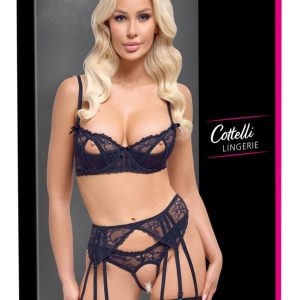 Cottelli LINGERIE Schwarzes Straps-Set mit Strumpfbändern und Cut-outs