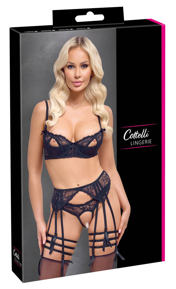 Cottelli LINGERIE Schwarzes Straps-Set mit Strumpfbändern und Cut-outs