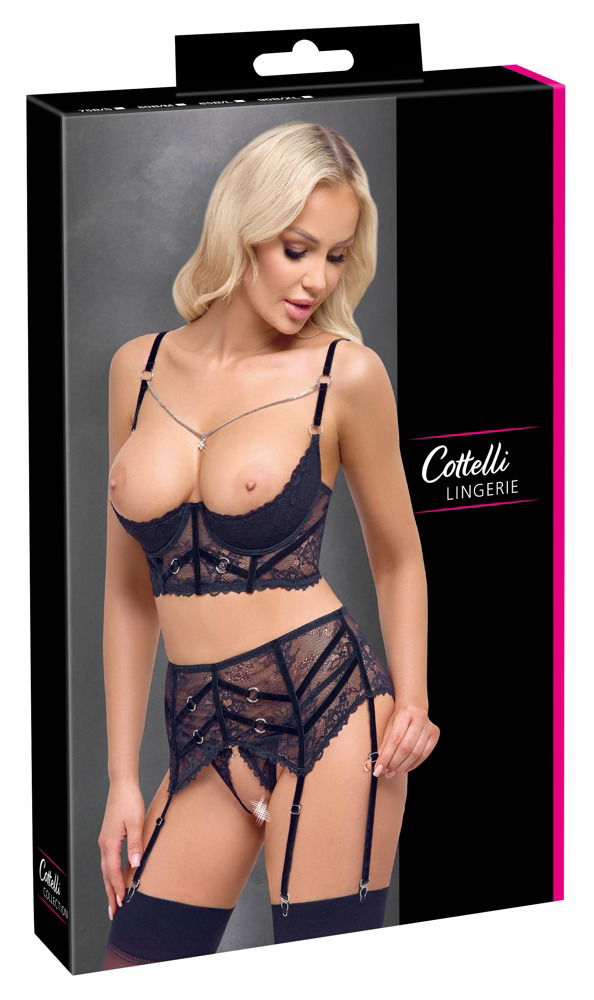 Cottelli LINGERIE Spitzen-Trio Set, Schwarz, Größe S-XL