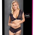 Cottelli LINGERIE - Schwarzes Spitzen-Set mit offenem Slip und Strassring