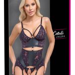 Cottelli LINGERIE Strapshemd und String Ouvert Set in Schwarz-Lila