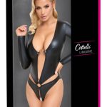 Cottelli LINGERIE Schwarzer Langarm-Body Ouvert in trendigem Mattlook