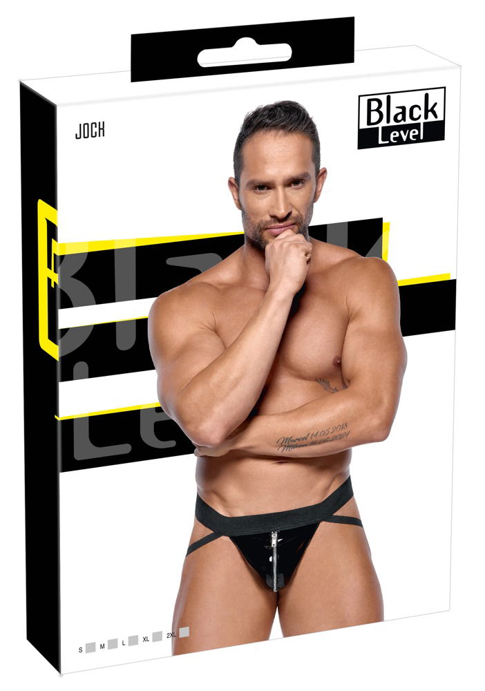 Black Level Lack-Jock mit Webgummi-Bund und Riemen in Schwarz