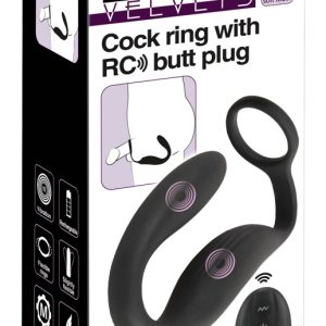 Black Velvets Cock Ring mit RC Butt Plug - Prostata Vibrator & Penisring, 13 cm - Schwarz