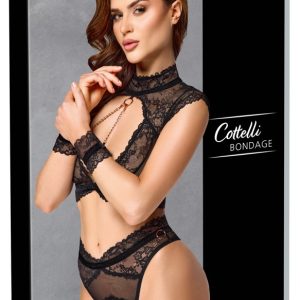 Cottelli BONDAGE-Set "Diva" in Schwarz, Größe S, mit Handfesseln und Cut-out BH