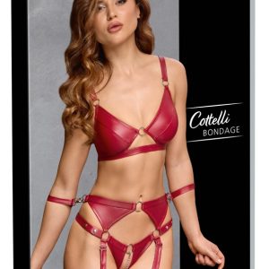 Cottelli BONDAGE Set, roter Mattlook, BH und Straps-Slip mit Fesseln