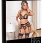 Abierta Fina Erotische Eleganz Set - Schwarz/Roségold - Größe L – Verpackung