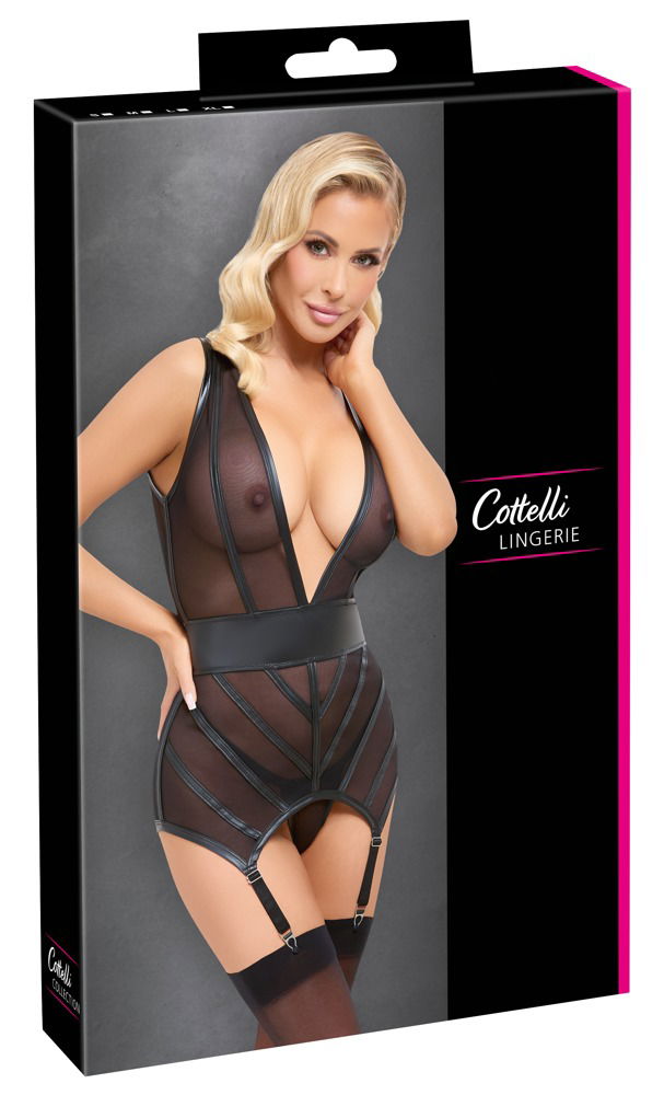 Cottelli LINGERIE Strapshemd Set - Stilvoller Straps-Look, Schwarz