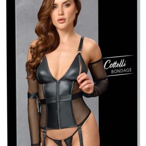 Cottelli BONDAGE Dessous-Set Mattlook mit Armfesseln, Armstulpen – Silberfarben