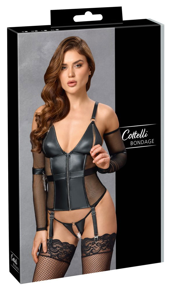 Cottelli BONDAGE Dessous-Set Mattlook mit Armfesseln, Armstulpen – Silberfarben