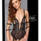 Cottelli BONDAGE Spitzen-Body ouvert mit Strapsen und Fesselbändern, Schwarz – Verpackung
