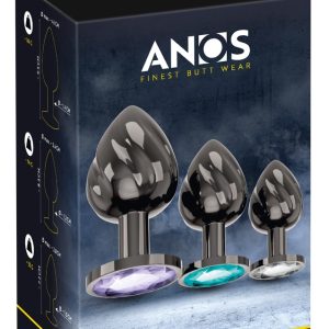 ANOS Metal Butt Plug Set mit Diamanten - Plug Trio in verschiedenen Größen und Farben