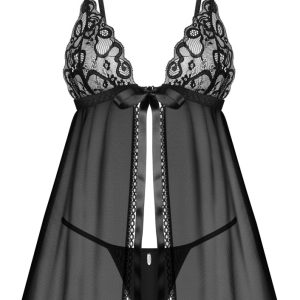 Obsessive Blomentis Babydoll und String Set in Schwarz, Größe S-XL