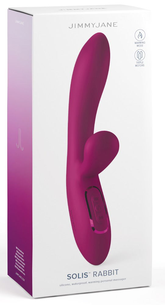 JimmyJane Solis Rabbit Vibrator - Dual-Stimulation - 3 Motoren - 10 Modi - Wärmefunktion - Wasserdicht - Silikon, ABS - Wiederaufladbar