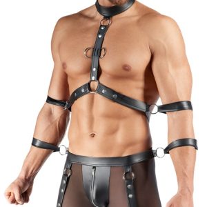 Svenjoyment BONDAGE Set: Harness-Pants, Brust-Harness, Hand-/Armfesseln (Schwarz)