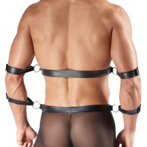 Svenjoyment BONDAGE Set: Harness-Pants, Brust-Harness, 4 Hand-/Armfesseln, Schwarz, Größe L