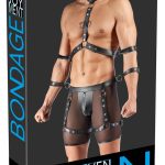 Svenjoyment BONDAGE Set: Harness-Pants, Brust-Harness, 4 Hand-/Armfesseln, Schwarz, Größe L