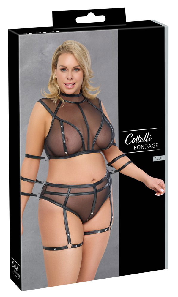 Cottelli BONDAGE Set - Body Harness & Armfesseln - Schwarz & Transparent