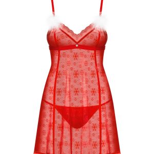 Obsessive Dessous-Set "Claussica" - Rot/Schneeflocken Design