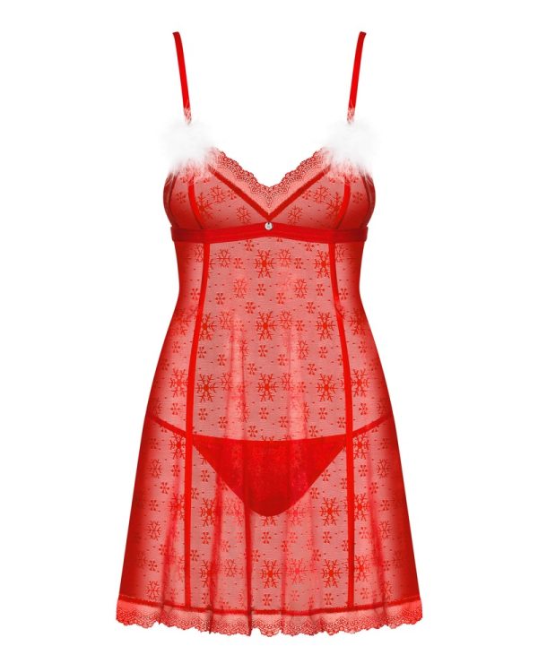 Obsessive Dessous-Set "Claussica" - Rot/Schneeflocken Design