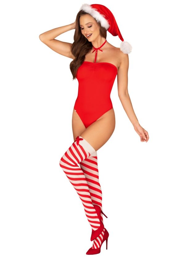 Obsessive Weihnachtliches Dessous-Set Kissmas, Größe S/M, Rot-Weiß