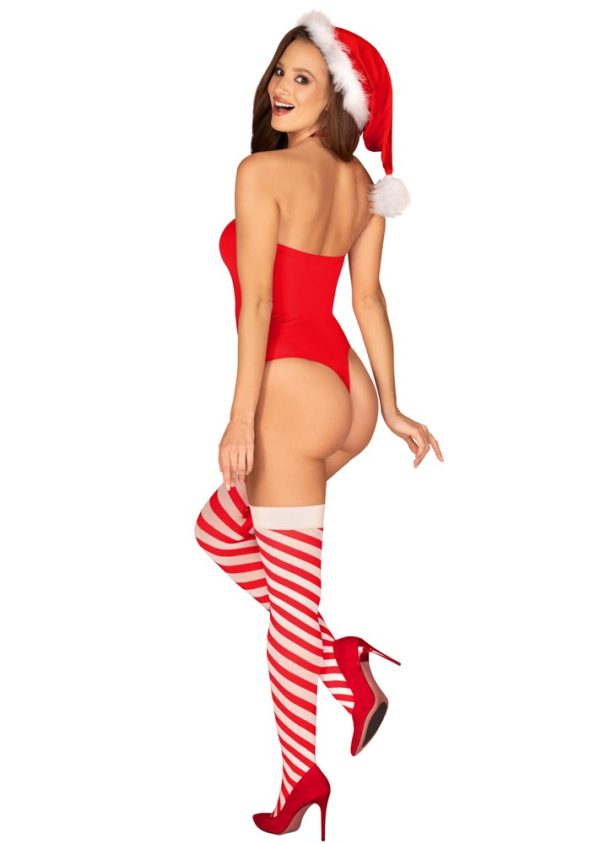 Obsessive Weihnachtliches Dessous-Set Kissmas, Größe S/M, Rot-Weiß