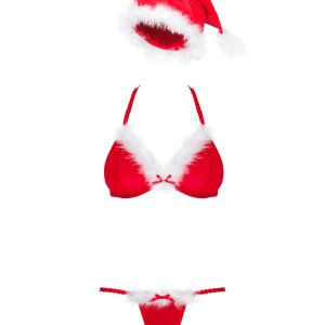 Obsessive Santastic Weihnachtsset - Sexy BH, Riostring & Mütze - Rot & Weiß