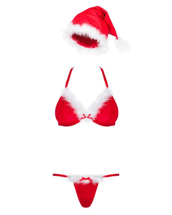 Obsessive Santastic Weihnachtsset - Sexy BH, Riostring & Mütze - Rot & Weiß