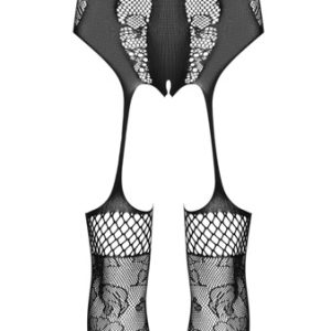 Obsessive Schwarzer Catsuit ouvert F240 - Straps-Look, Netz- und Tüll-Transparenzen