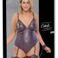 Cottelli BONDAGE Stringbody Dunkellila, Größe S/M, Mattlook mit abnehmbaren Fesseln – Verpackung
