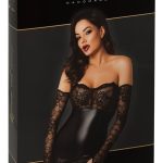 Noir Powerwetlook Tube-Minikleid mit Spitzen-Oberteil, schwarz, XS-XXL