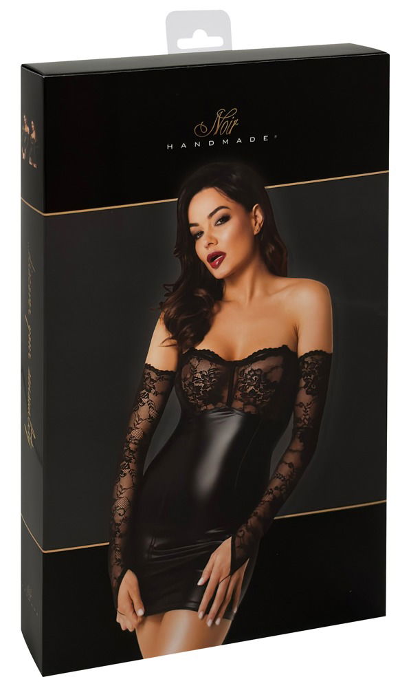 Noir Powerwetlook Tube-Minikleid mit Spitzen-Oberteil, schwarz, Größe S/M