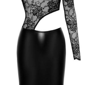 Noir Powerwetlook Kleid mit Spitzen-Top in Schwarz