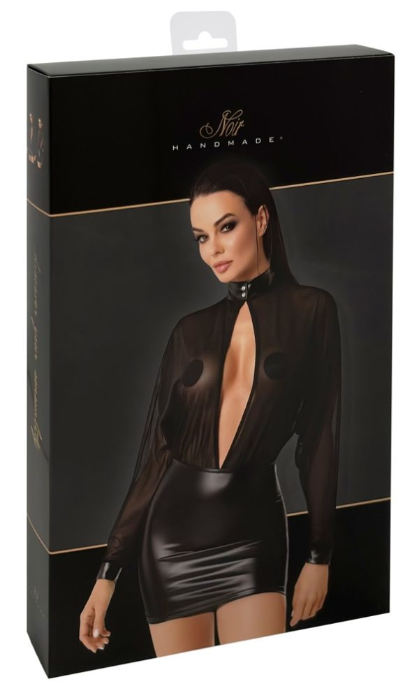 Noir Schwarzes Minikleid aus Tüll und Powerwetlook, Größe XS, Schwarz