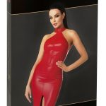 Noir Knallrotes Schulterfreies Wetlook-Kleid, Knielang, Größe XS-L, Powerwetlook, Farbe: Knallrot