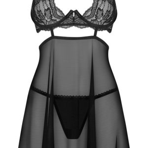 Obsessive Dessous-Set Nutris - Schwarzes Babydoll und String