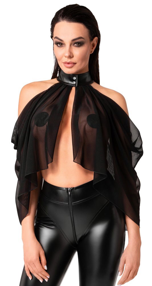 Noir Schwarzes Transparenz Top in Cape-Style, Größe S, schwarz