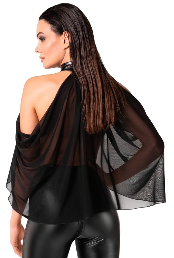 Noir Schwarzes Transparenz Top in Cape-Style, Größe S, schwarz