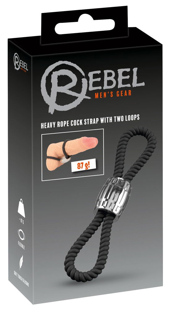 Rebel Heavy Rope Cock Strap - Zügelndes Doppel-Lasso, Schwarz, Größe: variabel, Metall-Schiebegewicht 87g