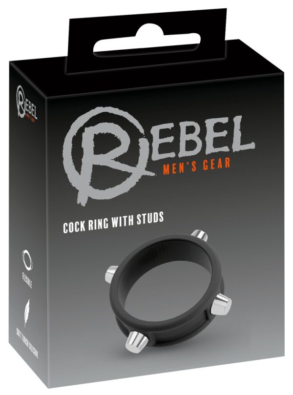 Rebel Cock Ring with Studs - Schwarzer Penisring aus Silikon mit Metallnieten