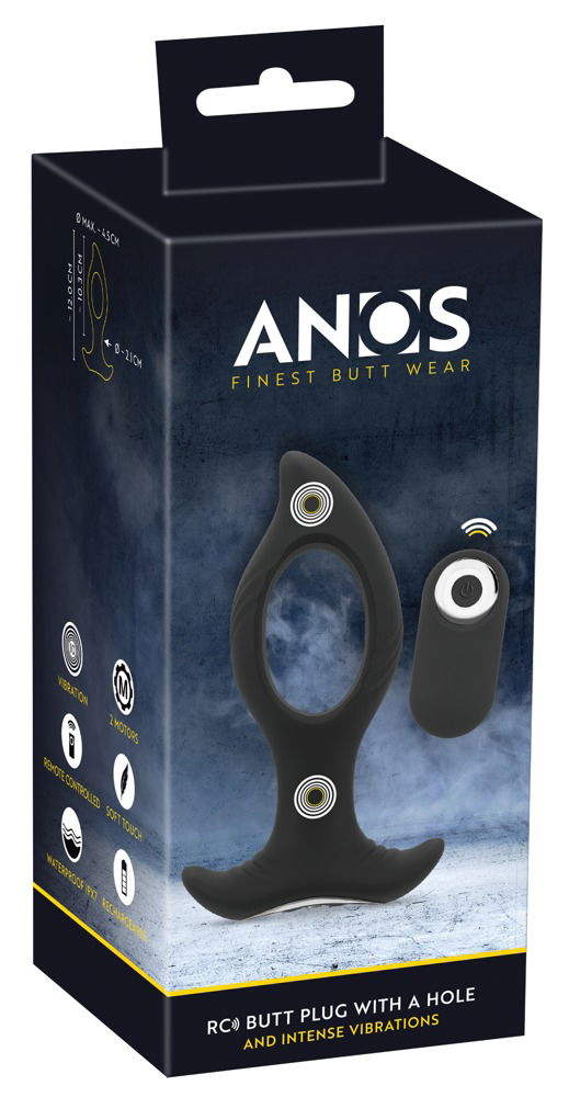 ANOS RC Butt Plug mit Loch und intensiven Vibrationen, schwarz, Größe L