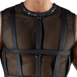 Svenjoyment, Netz-Shirt Set mit Schenkel-Harness und Handfesseln, Schwarz, Bondage