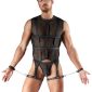Svenjoyment, Netz-Shirt Set mit Schenkel-Harness und Handfesseln, Schwarz, Bondage – A
