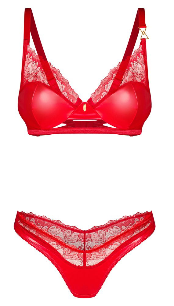 Obsessive Set Aliosa - Rot mit Glanz und Spitze - BH und Riostring