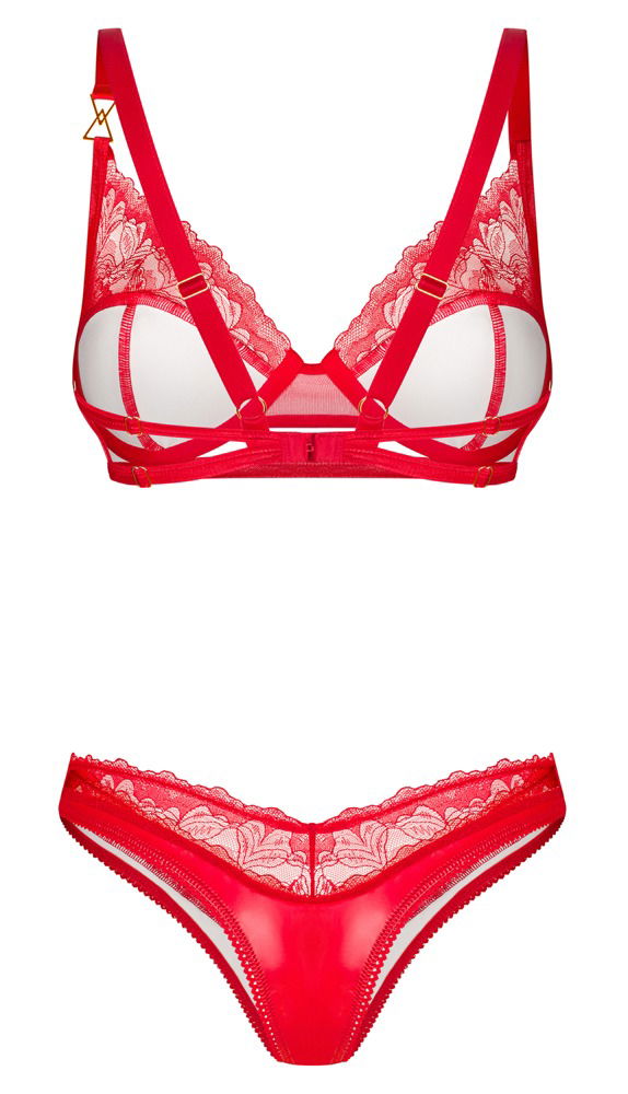 Obsessive Set Aliosa - Rot mit Glanz und Spitze - BH und Riostring