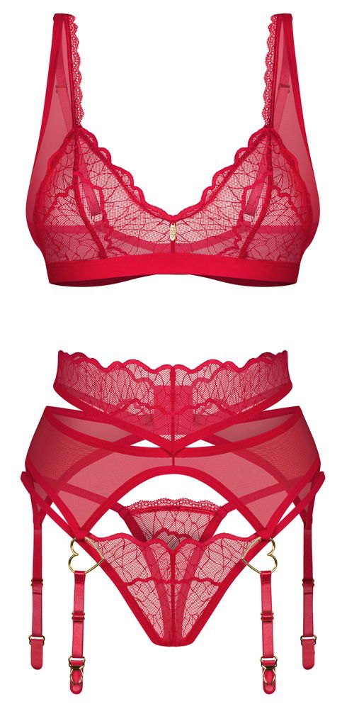 Obsessive Cupide Desir 3-teiliges Set in Sinnlichem Rot